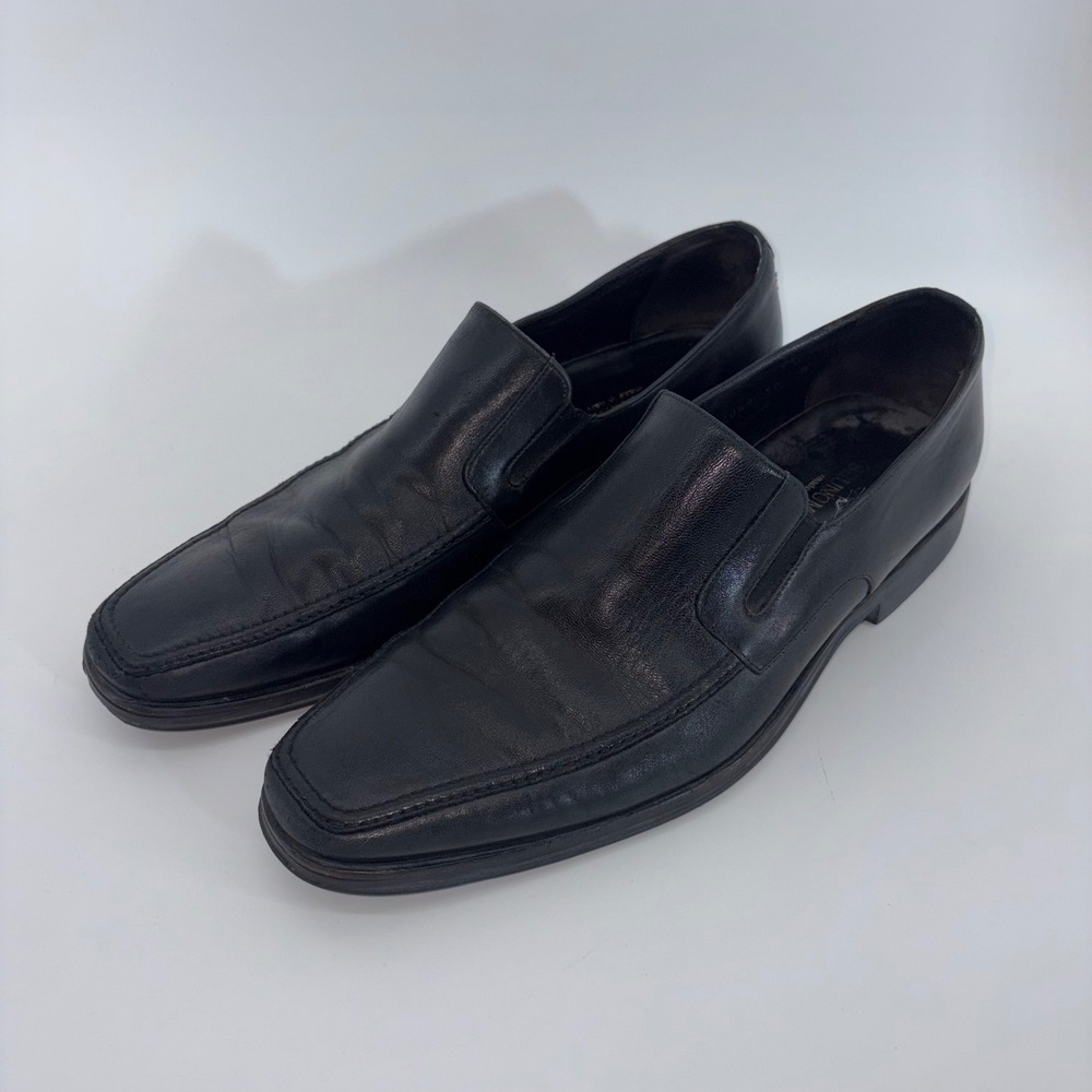 Bruno Magli Raging Mens Black Leather Square Toe Slip On Loafers Italy Size 10 M